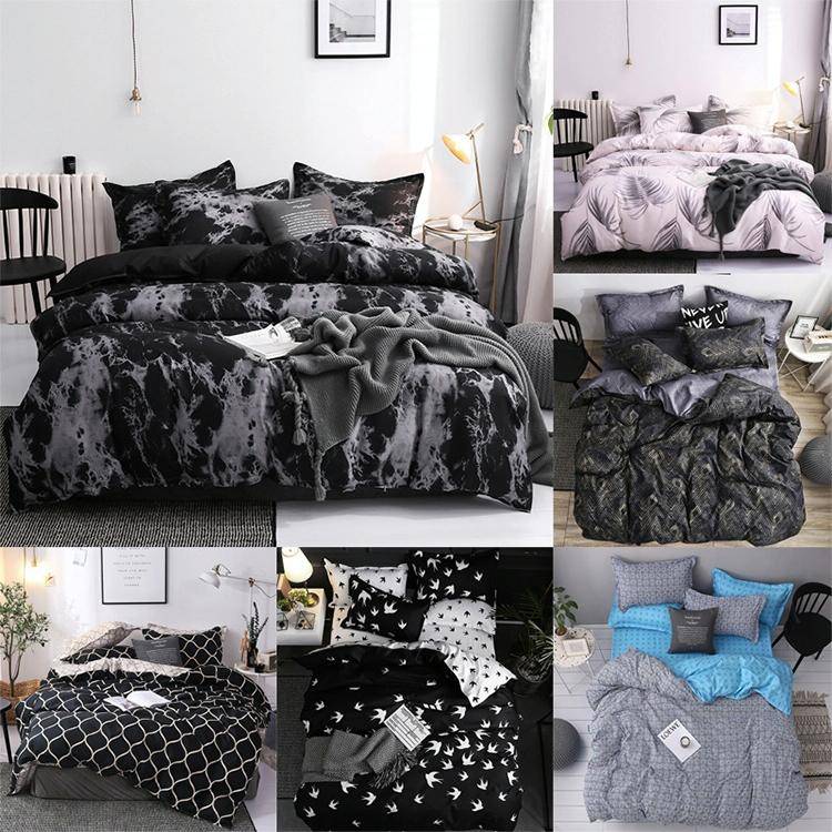 Luxury Bedding Black Marble Pattern Set Sanded Printed Quilt Cover Pillowcase, Size:220x240 cm(Ouni)