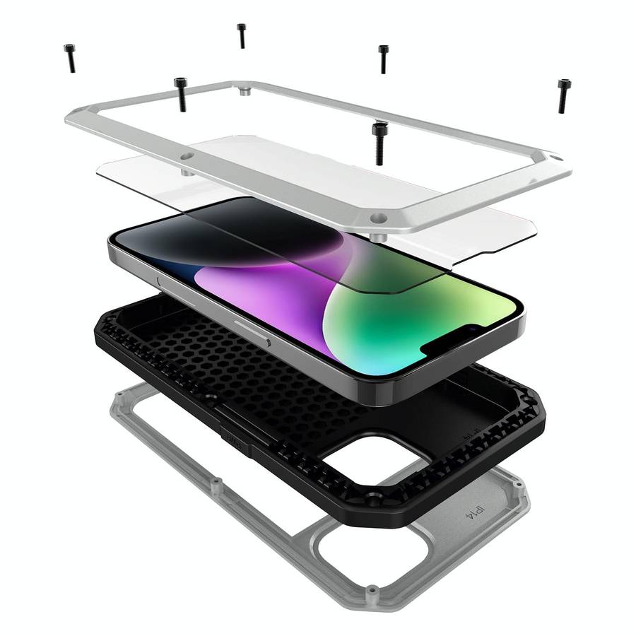 For iPhone 14 Shockproof Waterproof Silicone + Zinc Alloy Case (Black)