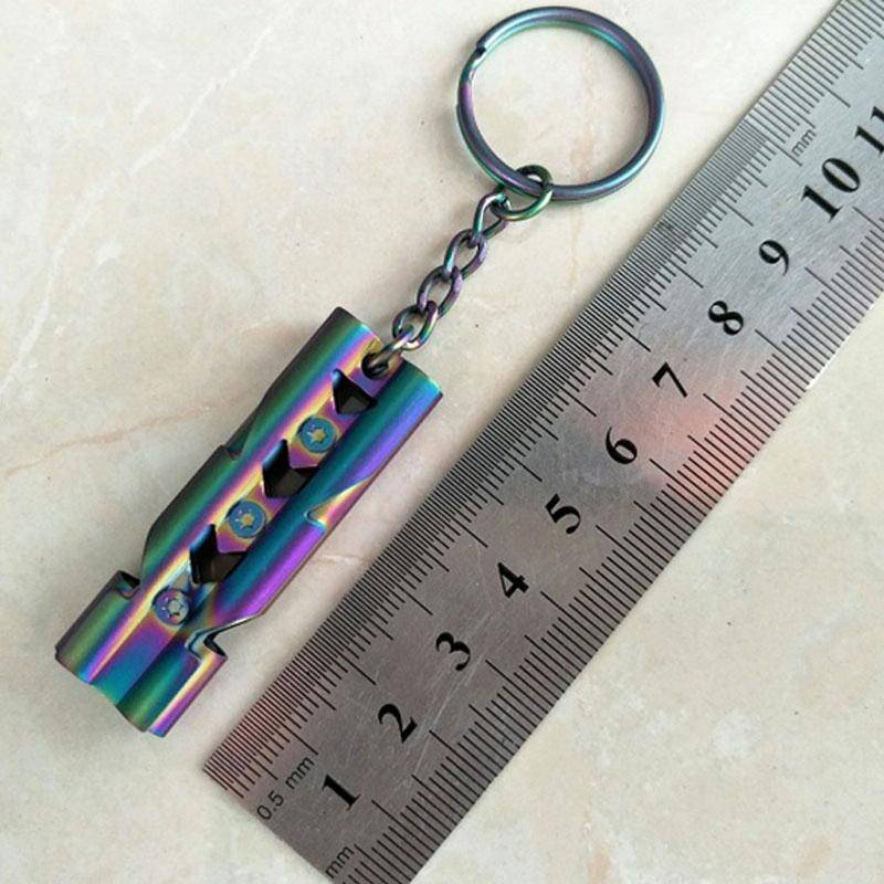 Outdoor High-decibel Stainless Steel Self-protection Double Tube Survival Whistle with Key Ring(B...