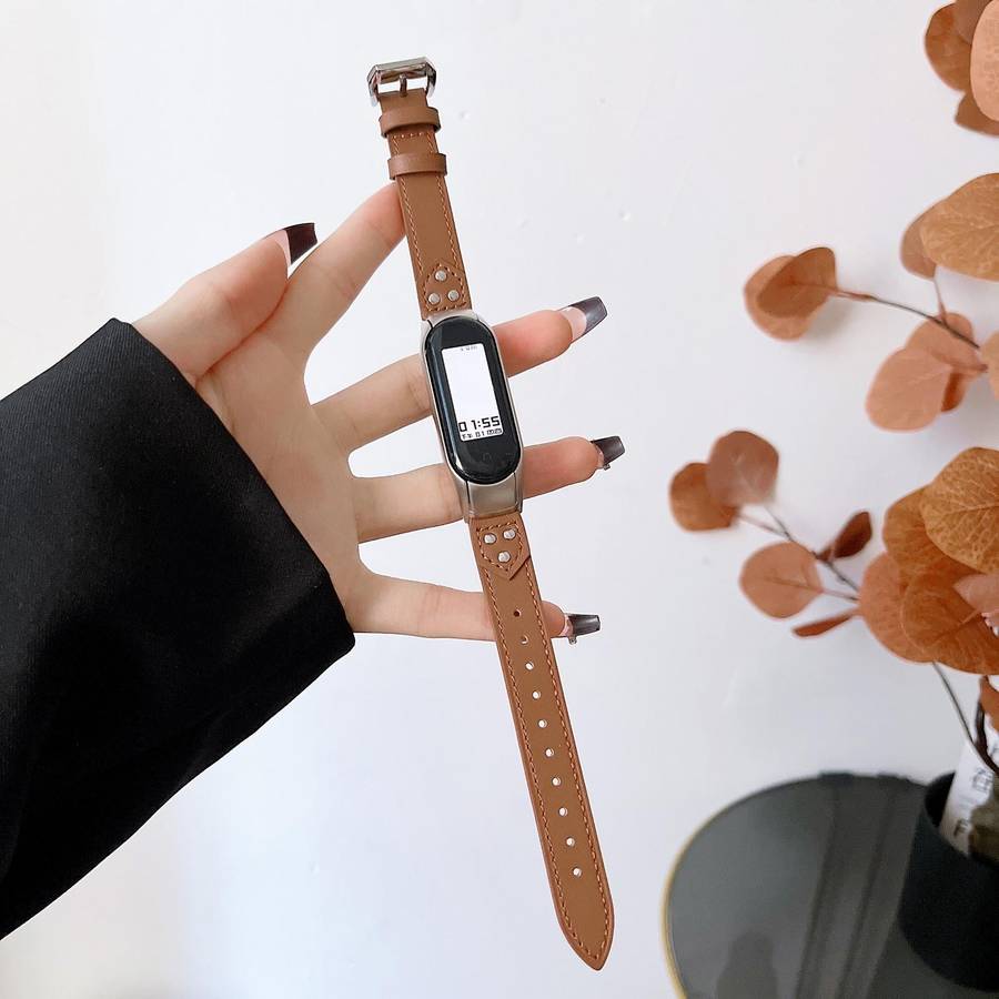 For Xiaomi Mi Band 7 Buckle Genuine Leather Watch Band(Brown)