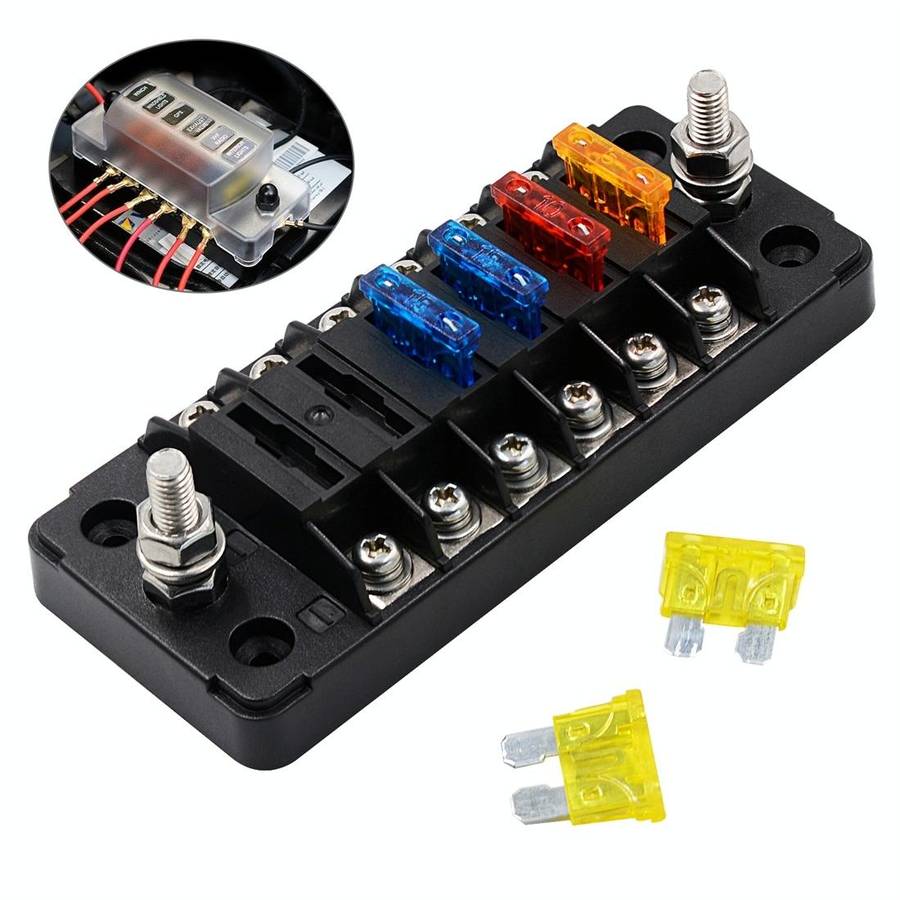 ZH-978A1 FB1901 1 In 6 Out 6 Ways Independent Positive Negative Fuse Box with 12 Fuses for Auto C...