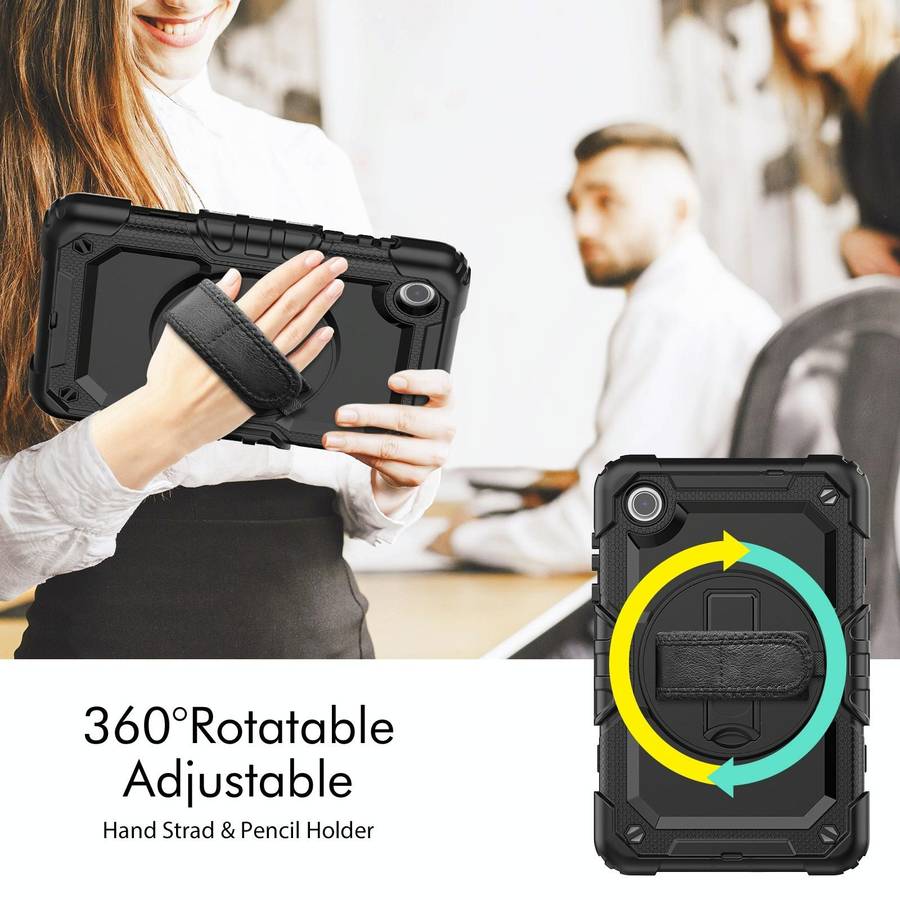 For Lenovo Tab M8 4th Gen Silicone Hybrid PC Tablet Case with Shoulder Strap(Black)