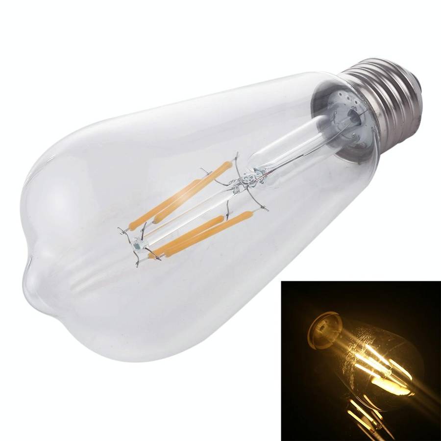 ST64 E27 4W 4 LEDs 600 LM 3000K Retro Dimming LED Filament Light Bulb Energy Saving Light, AC 220...