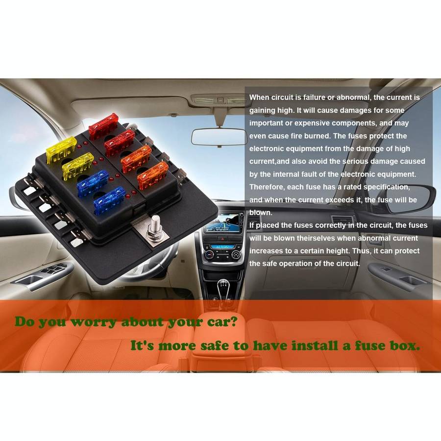 1 in 8 Out Fuse Box PC Terminal Block Fuse Holder Kits with LED Warning Indicator for Auto Car Tr...