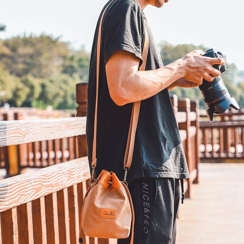 S.C.COTTON Camera Lens Protection Bag Liner Bag Waterproof Camera Storage Bag, Size: M(Khaki)