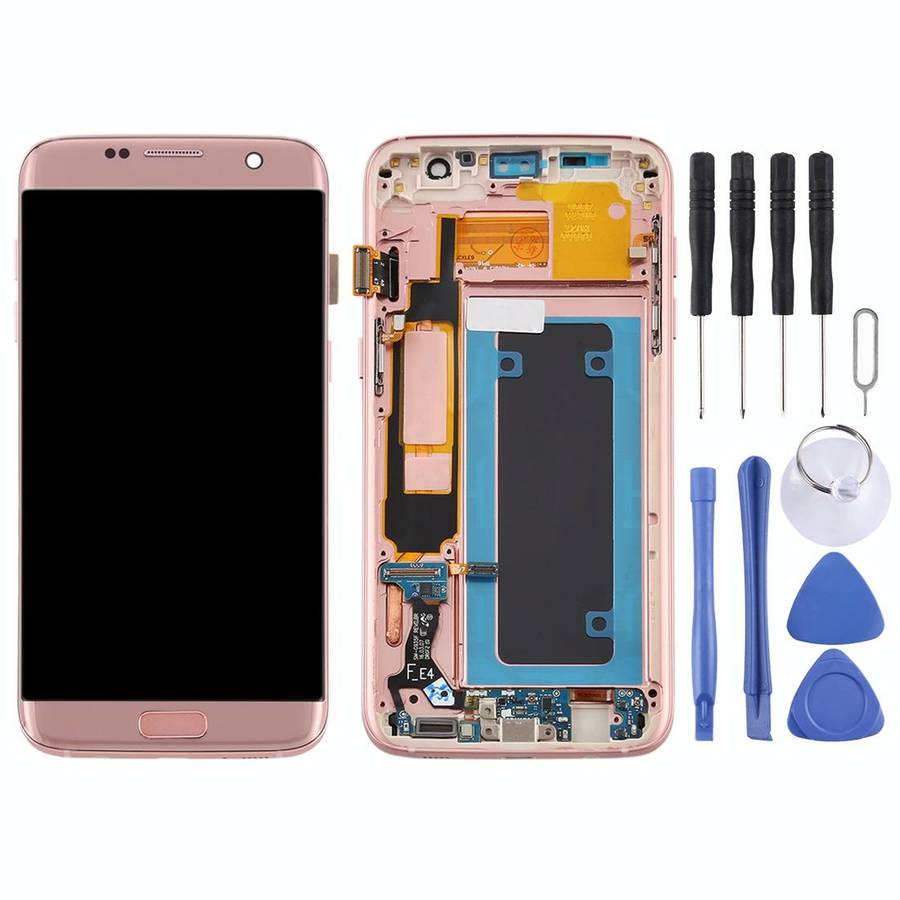 OLED LCD Screen for Samsung Galaxy S7 Edge / SM-G935F Digitizer Full Assembly with Frame (Pink)