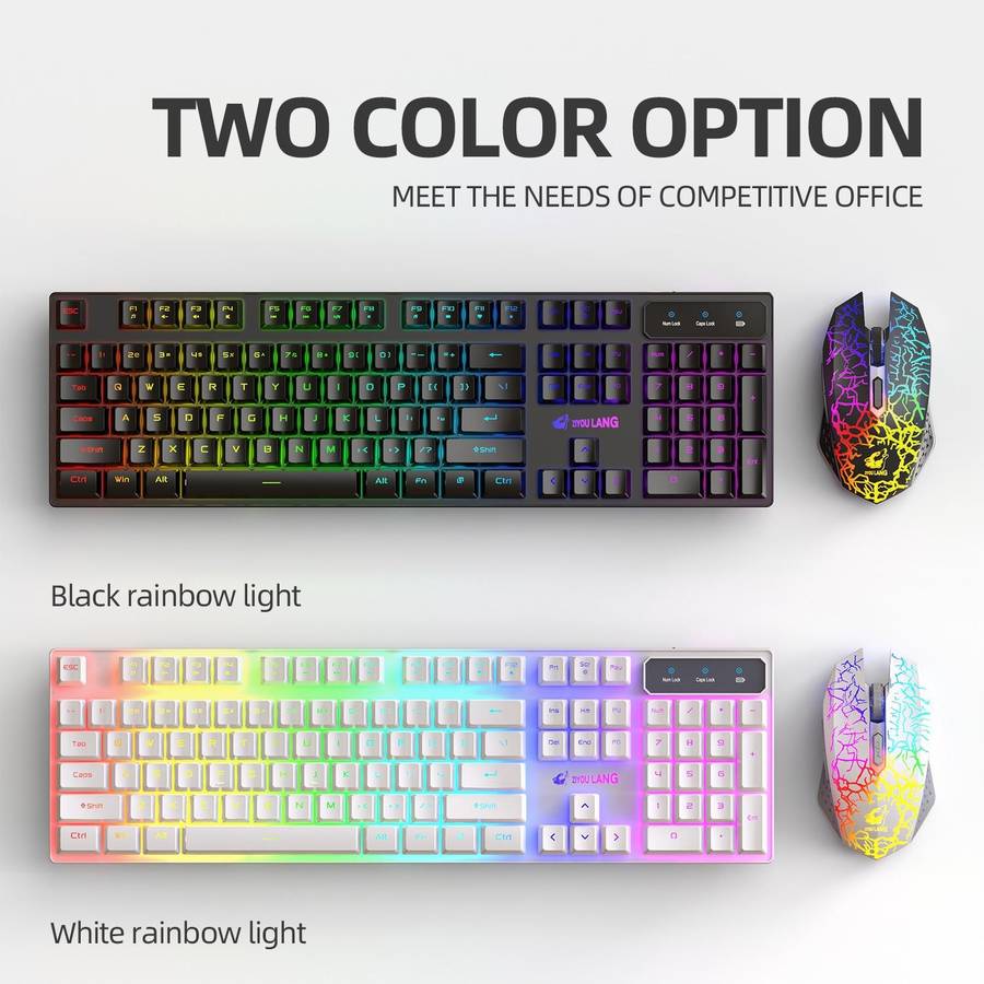 ZIYOULANG T3 Wireless Charging Gaming Lighted Keyboard and Mouse Set(Black Rainbow Light)
