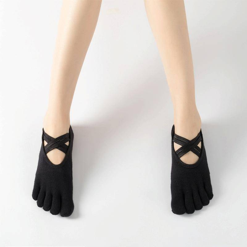 Terry Five-Finger Socks Cotton Thickened Warm and Non-Slip Yoga Socks Cross Strap Dance Socks, Si...