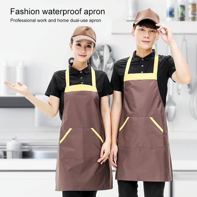Solid Color Polyester Home Apron Antifouling Simple Adult Apron(Coffee)