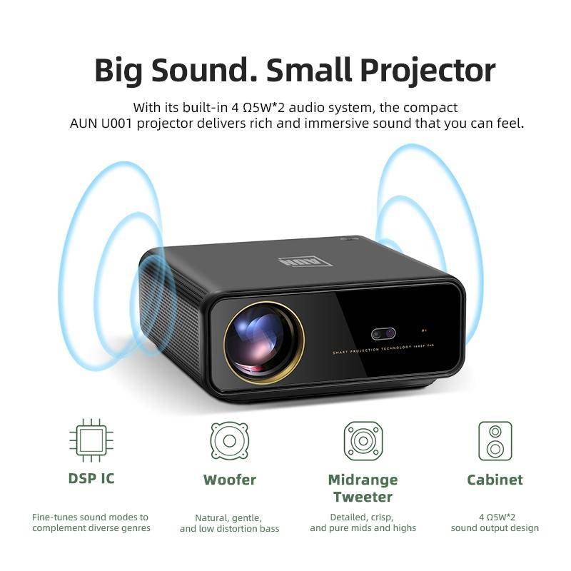 AUN U001 4K 18000 Lumens Portable Home Theater LED HD Digital Projector, EU Plug (Black)