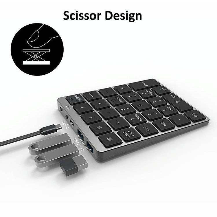 N970 Pro Dual Modes Aluminum Alloy Rechargeable Wireless Bluetooth Numeric Keyboard with USB HUB ...