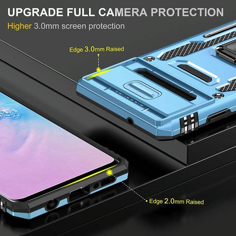 For Samsung Galaxy S10 Armor PC + TPU Camera Shield Phone Case(Light Blue)