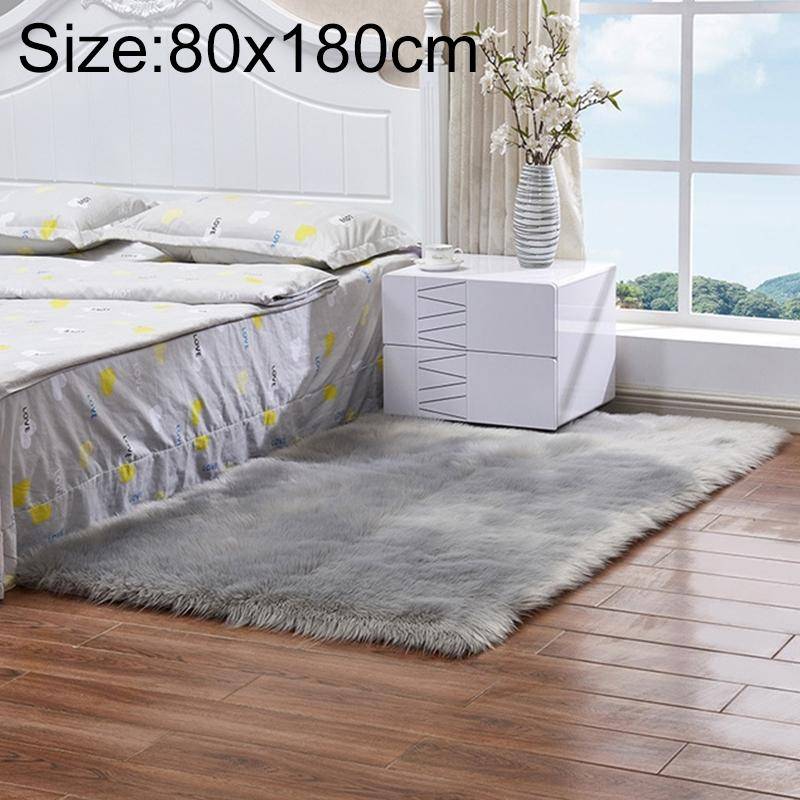 Luxury Rectangle Square Soft Artificial Wool Sheepskin Fluffy Rug Fur Carpet, Size:80x180cm(Gray)
