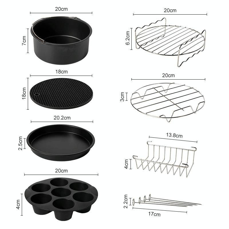 7 in 1 Air Fryer Accessories 7-piece Set for 3.5-5.8QT Type of Baking Basket Double-layer Grill(B...