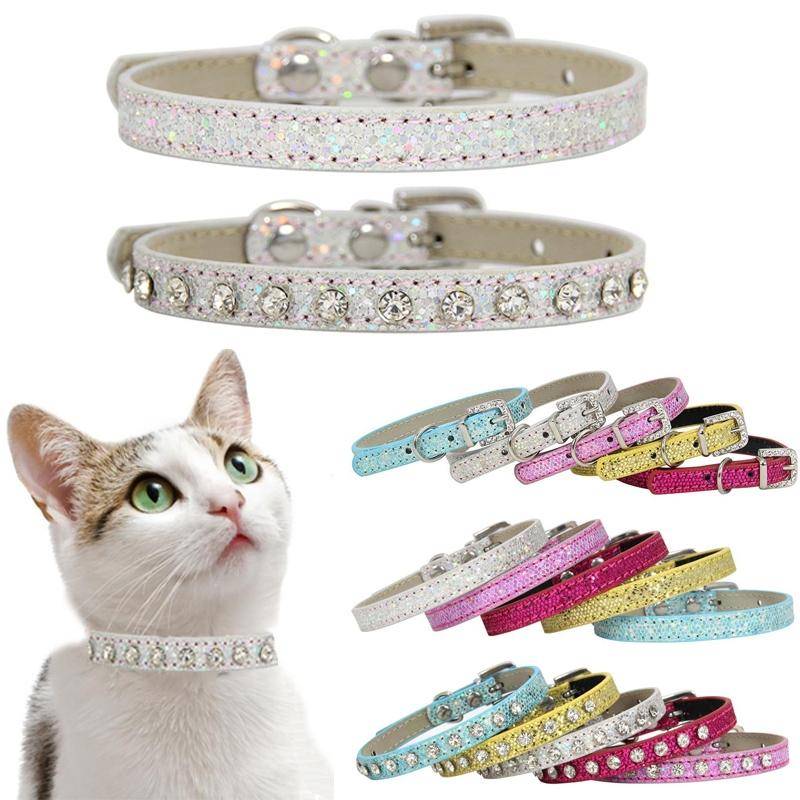 1.5 x 30cm Glitter Diamond Cat Neck Collar Decorative Supplies, Color: No Diamond Rose Red
