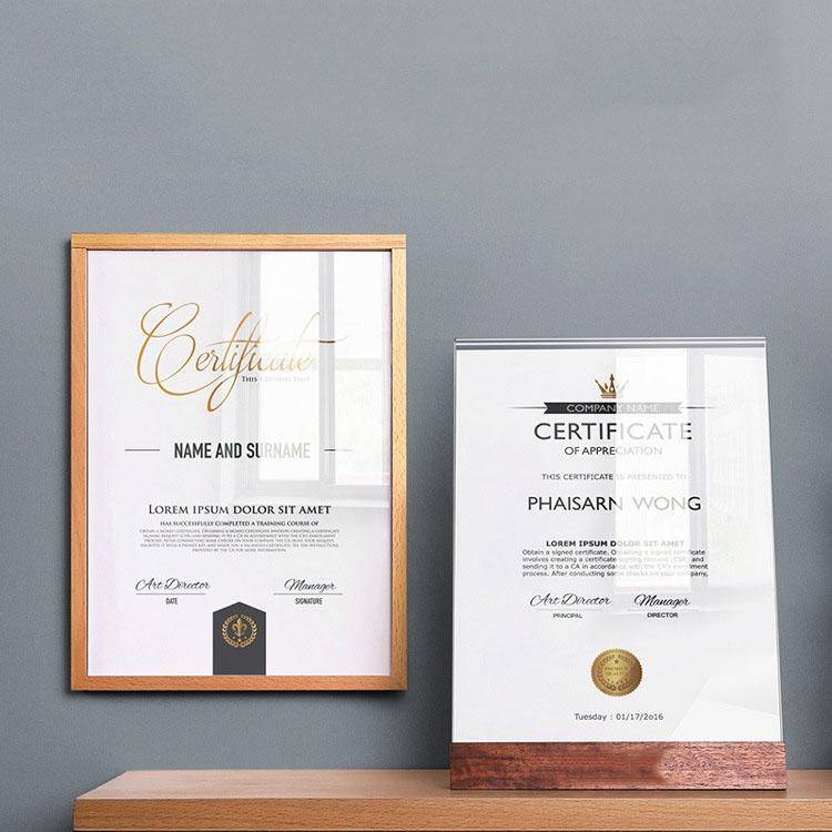 Transparent Acrylic Wooden Base Certificate Photo Frame Vertical Beech