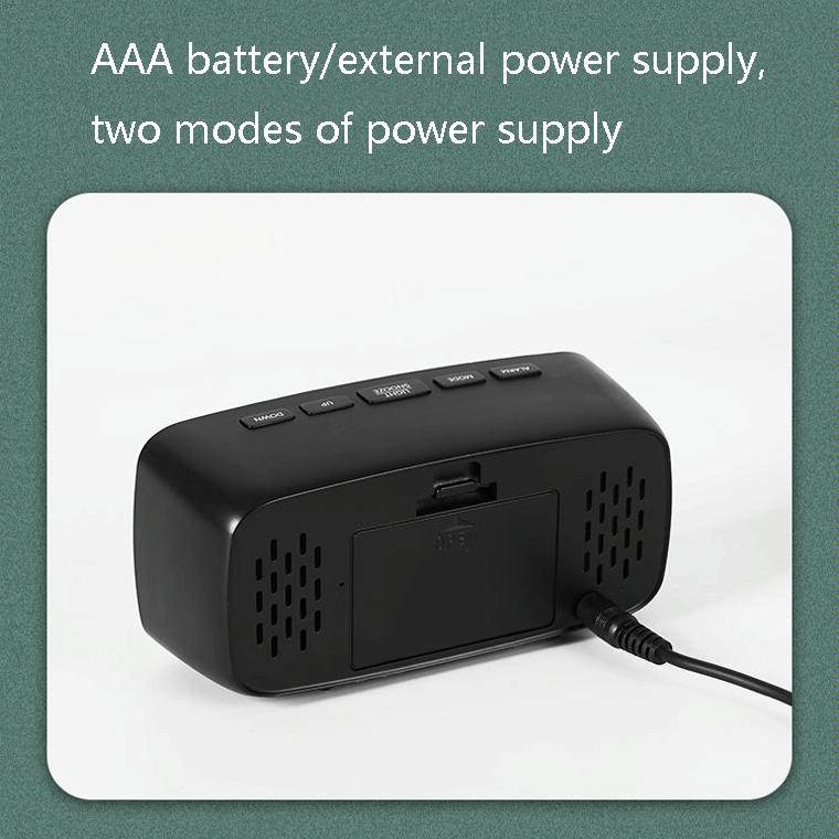 Mirror Bedside Alarm Clock Battery Plug-In Dual-Purpose LED Clock, Colour: Arc-shaped Black Shell...