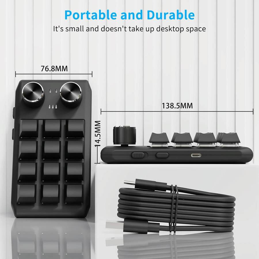 USB Wired 12KV2 MOLD Mini Mechanical 12 Keys 2 Knob Custom Programming Keyboard(Black)