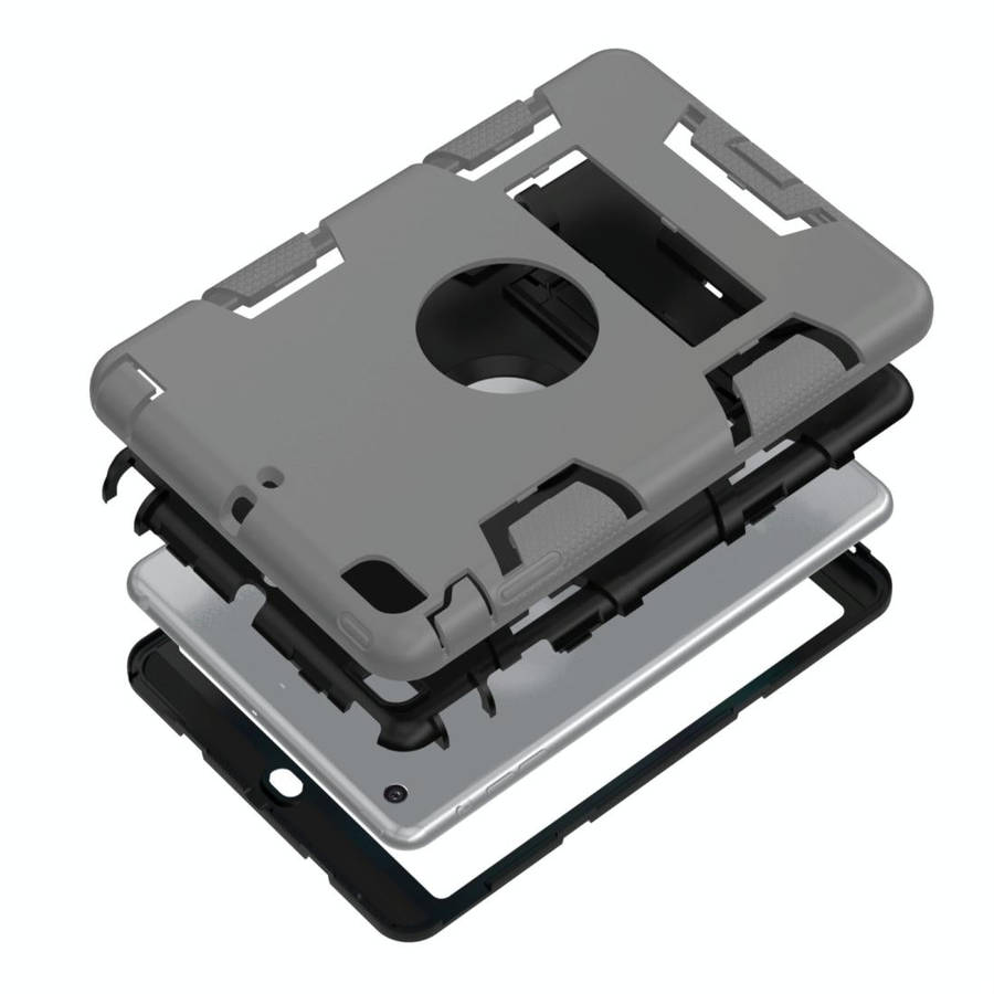 For iPad Mini 3 / 2 / 1 Shockproof PC + Silicone Protective Casewith Holder(Gray Black)