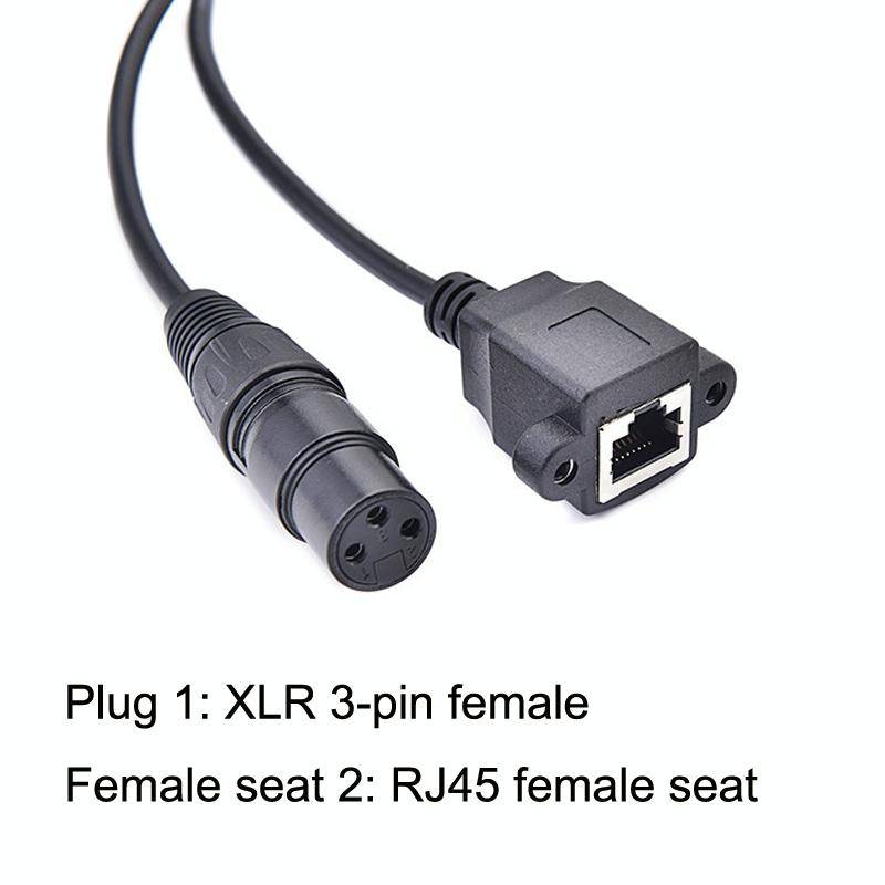 2pcs XLR 3 Pin Female To RJ45 Female Network Connector Adapter Converter Cable, Size: 30cm(Black)
