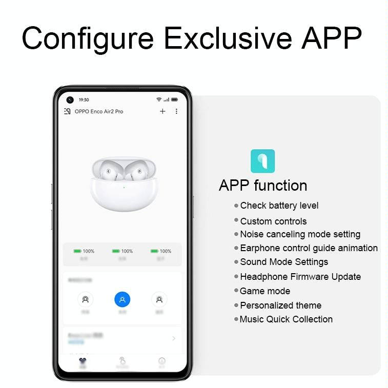 OPPO Enco Air2 Pro Wireless In-Ear Active Noise Reduction Music Gaming Bluetooth Earphones(White)