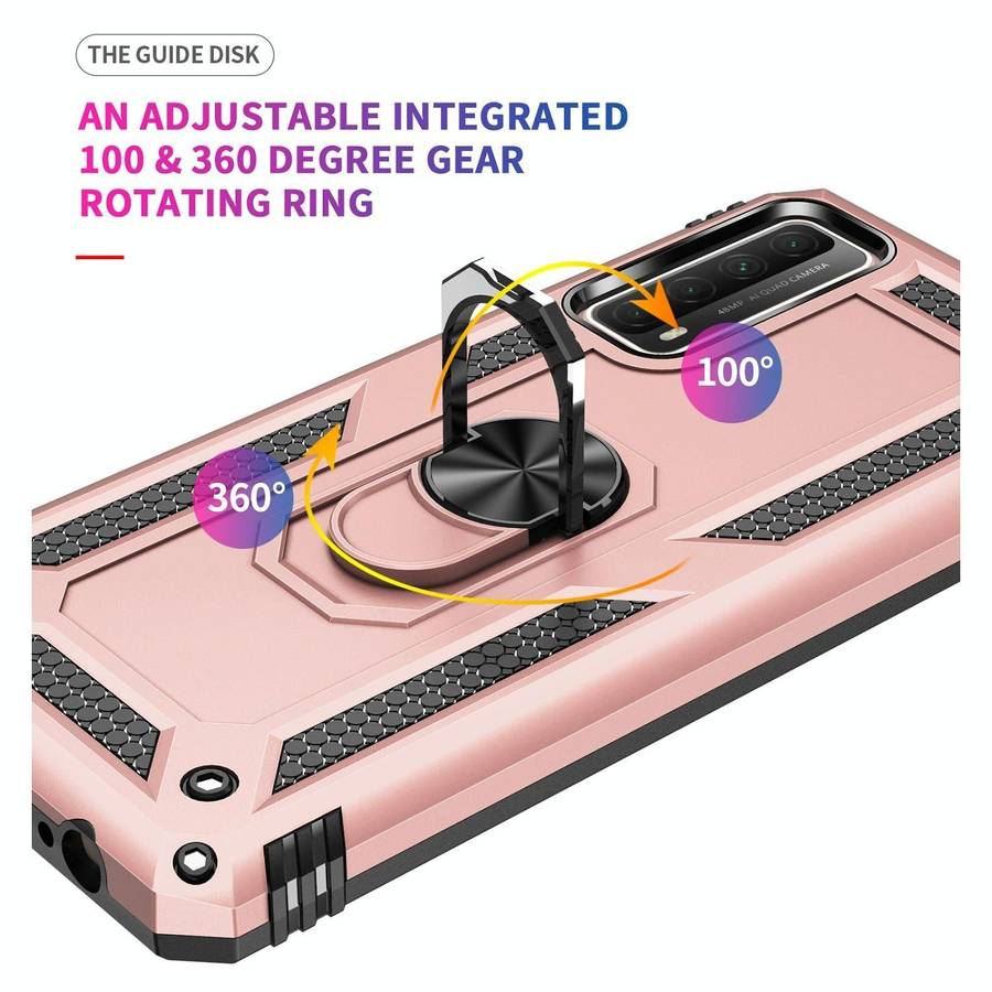 For Huawei P Smart 2021 Shockproof TPU + PC Protective Case with 360 Degree Rotating Holder(Rose ...