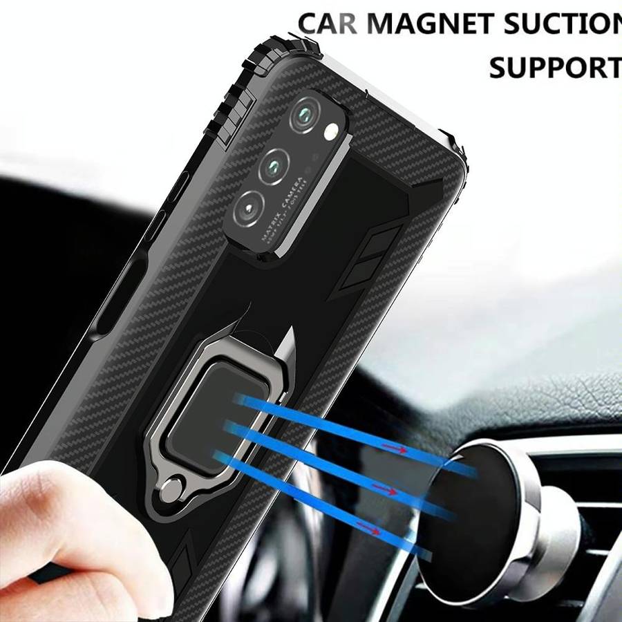 For Huawei P40 Carbon Fiber Protective Case with 360 Degree Rotating Ring Holder(Black)