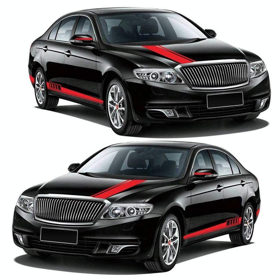 5 in 1 Car Styling Stripe Hood PVC Sticker Auto Decorative Sticker (Red)