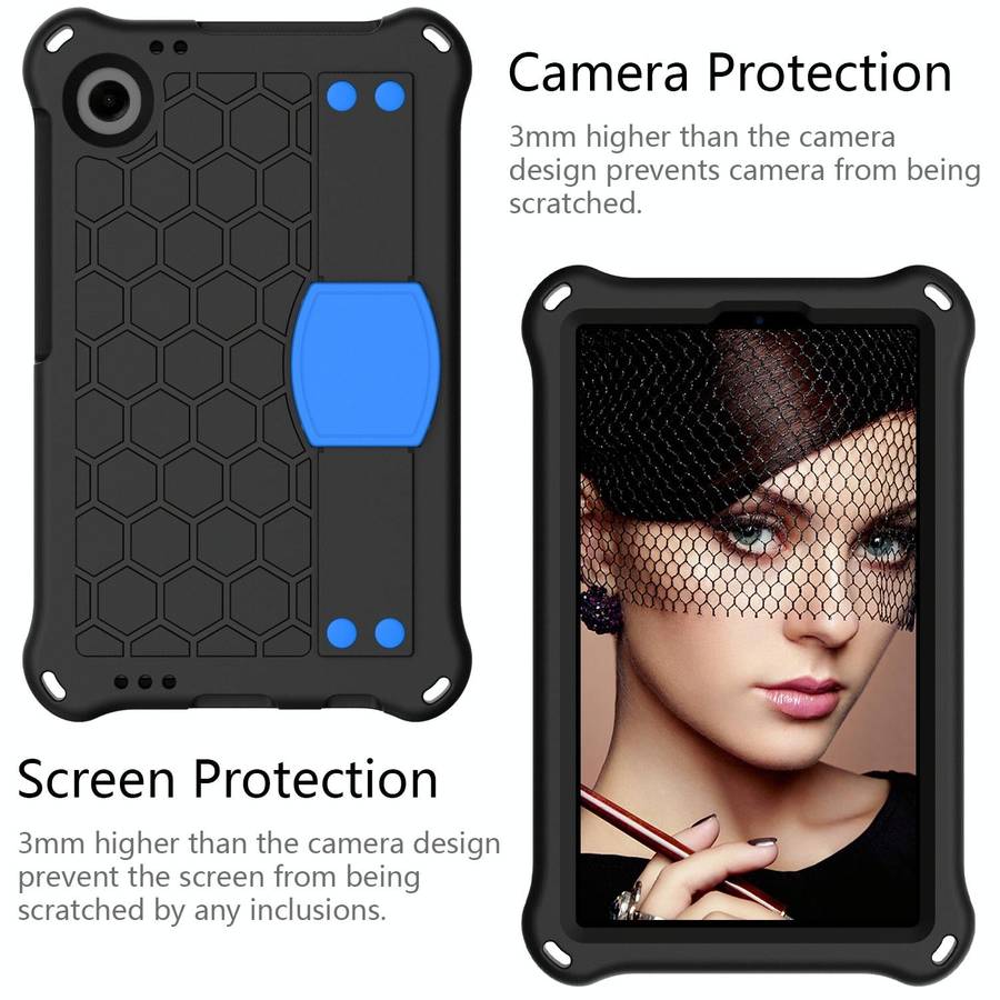 For Samsung Galaxy Tab A9 8.7 X110/X115 Honeycomb EVA Hybrid PC Tablet Case with Strap(Black+Blue)