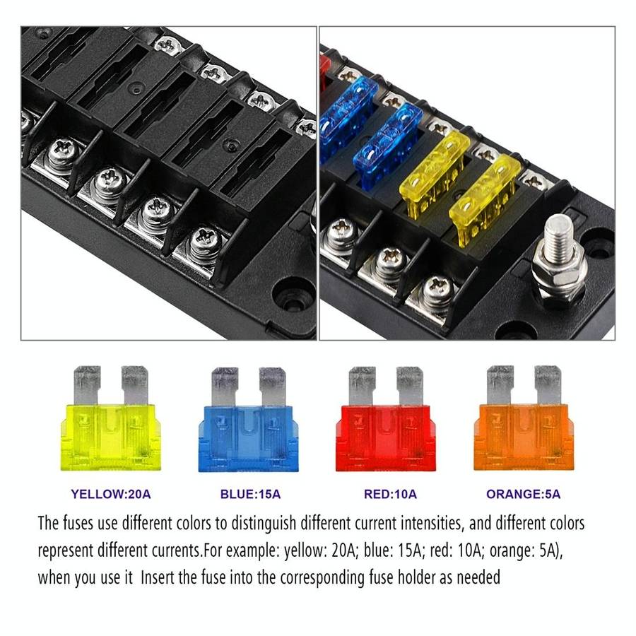 ZH-978A1 FB1901 1 In 6 Out 6 Ways Independent Positive Negative Fuse Box with 12 Fuses for Auto C...
