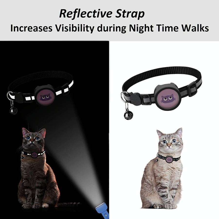 Pet Reflective Collar with Bell for AirTag(Black)