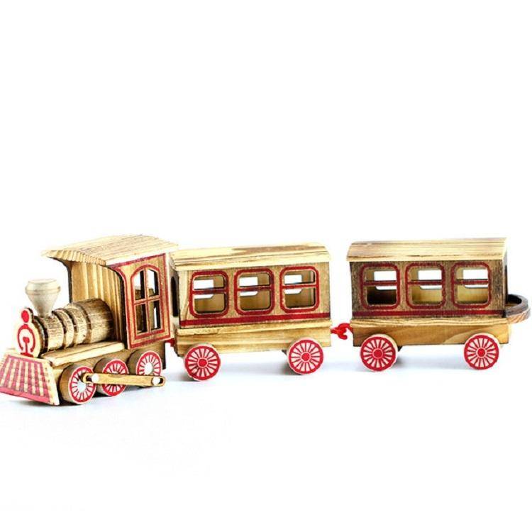 Wooden Three Section Locomotive Office Creative Home Decoration Simulation Toy, Style:Wooden Thre...