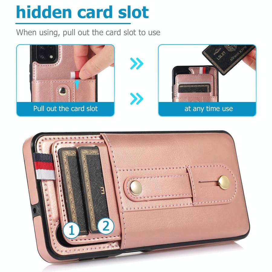 For Samsung Galaxy A22 5G Wristband Kickstand Wallet Leather Phone Case(Rose Gold)