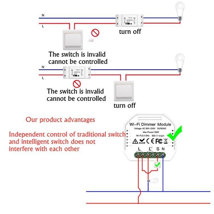 Concealed Wifi Smart Switch Dimmer Switch And Traditional Switch Dual Control Smart Switch