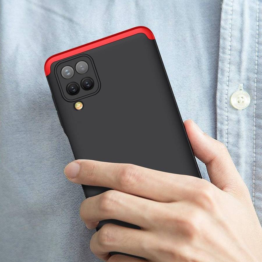 For Samsung Galaxy A12 GKK Three Stage Splicing Full Coverage PC Case(Black+Red)