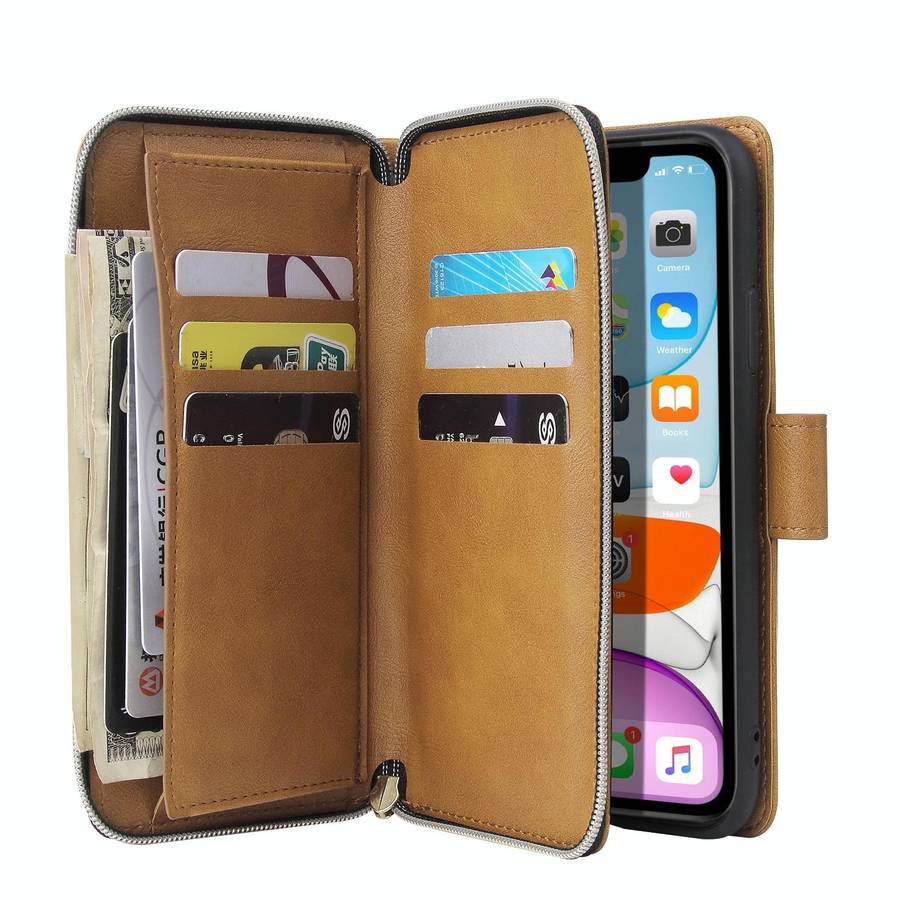 For iPhone 11 Pro Max Zipper Wallet Bag Horizontal Flip PU Leather Case with Holder & 9 Card Slot...