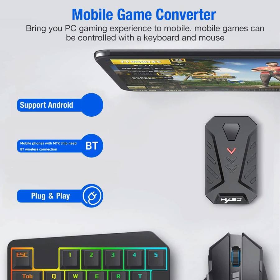 HXSJ P8 Mobile Phone Keyboard Mouse Converter for Android System(Black)