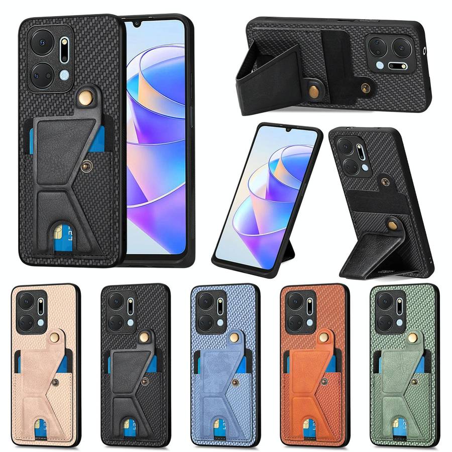 For Honor X7A Carbon Fiber Wallet Flip Card K-shaped Holder Phone Case(Black)