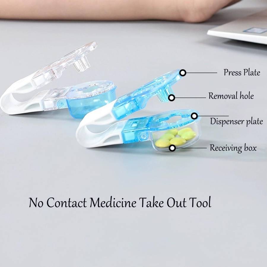 Portable Pill Taker Tablets Pills Blister Pack Opener Pills Box Case(Blue)