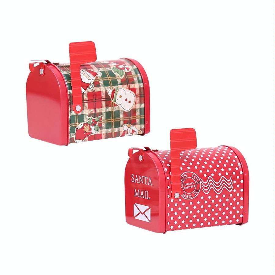 Christmas Decorations Tinplate Mailbox Box Children Gift Cartoon Candy Box(Cartoon Lattice)
