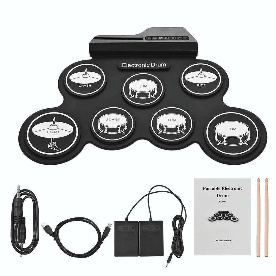 Portable Silicone Hand Roll USB Electronic Drum, Black Icon Version