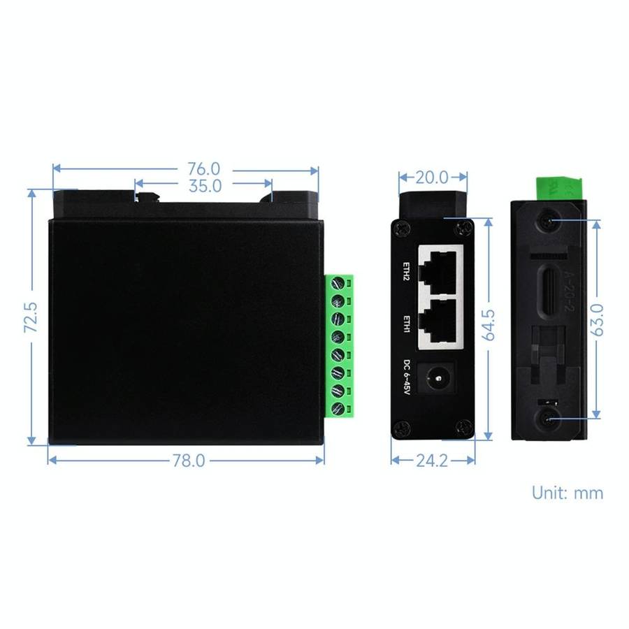 Waveshare RS232 RS485 To RJ45 Ethernet Serial Server, Spec: RS232 RS485 TO ETH (B)