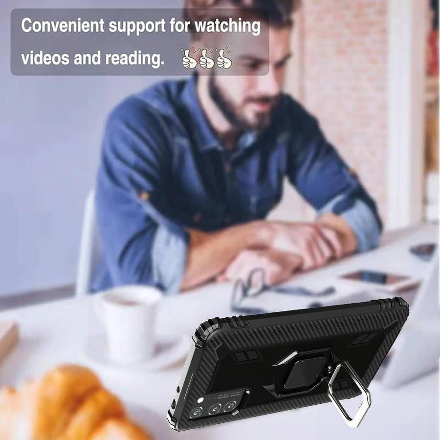 For Huawei P40 Carbon Fiber Protective Case with 360 Degree Rotating Ring Holder(Black)