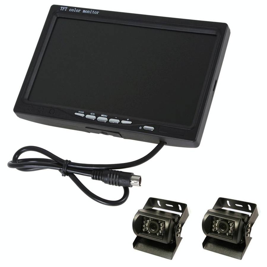 PZ-607-2 Wireless Vehicle Truck Dual Backup Camera and Monitor Infrared Night Vision Rear View Ca...