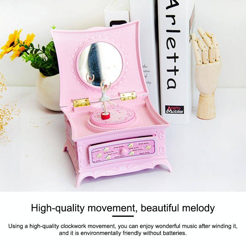 Classic Dressing Table Rotating Girl Music Box With Mirror Drawer Music Box(Gold Gray)