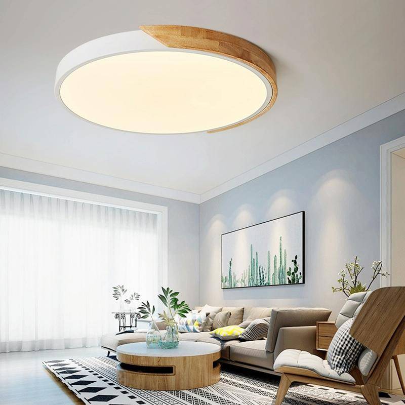 Wood Macaron LED Round Ceiling Lamp, Stepless Dimming, Size:23cm(White)