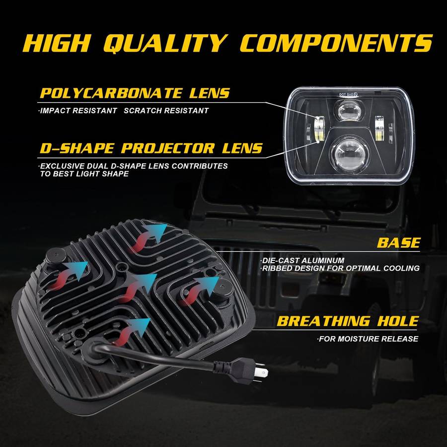 7 inch(5X7)/(7X6) H4 DC 9V-30V 3500LM 35W Car Square Shape LED Headlight Lamps for Jeep Wrangler