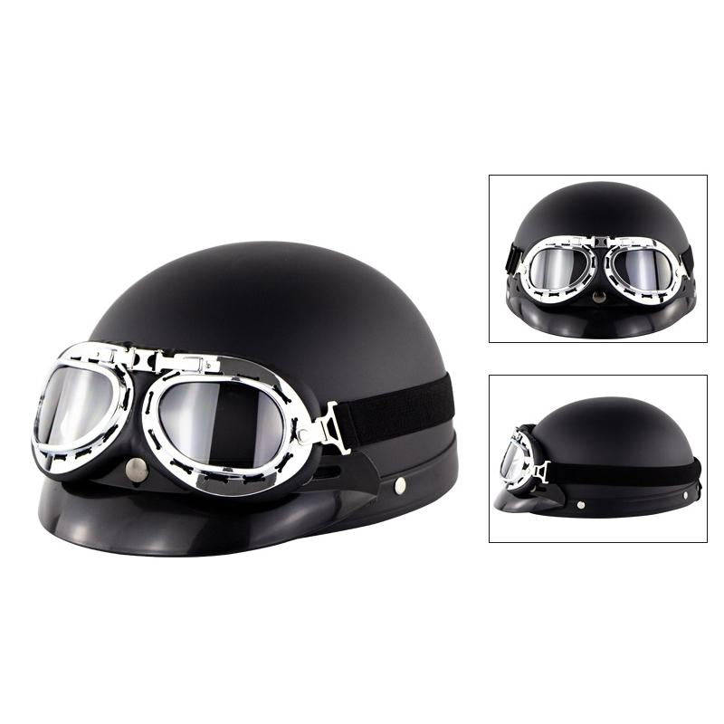 Soman Electromobile Motorcycle Half Face Helmet Retro Harley Helmet with Goggles(Matte Black)