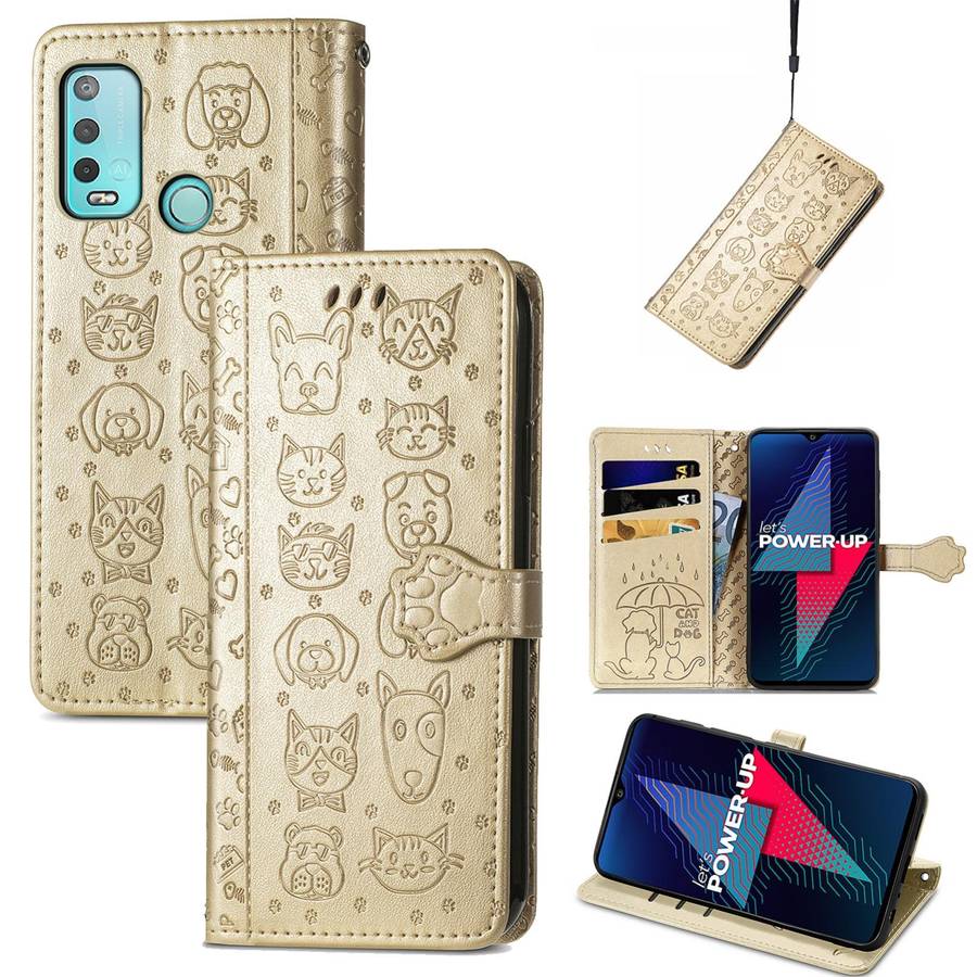 For Wiko Power U30 Cat and Dog Embossed Horizontal Flip Phone Leather Case with Holder & Card Slo...