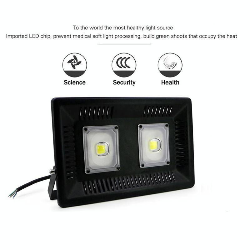 100W Waterproof LED Floodlight Lamp, 2 x 48 LED SMD 2835, Luminous Flux: > 8000LM, PF > 0.9, RA >...